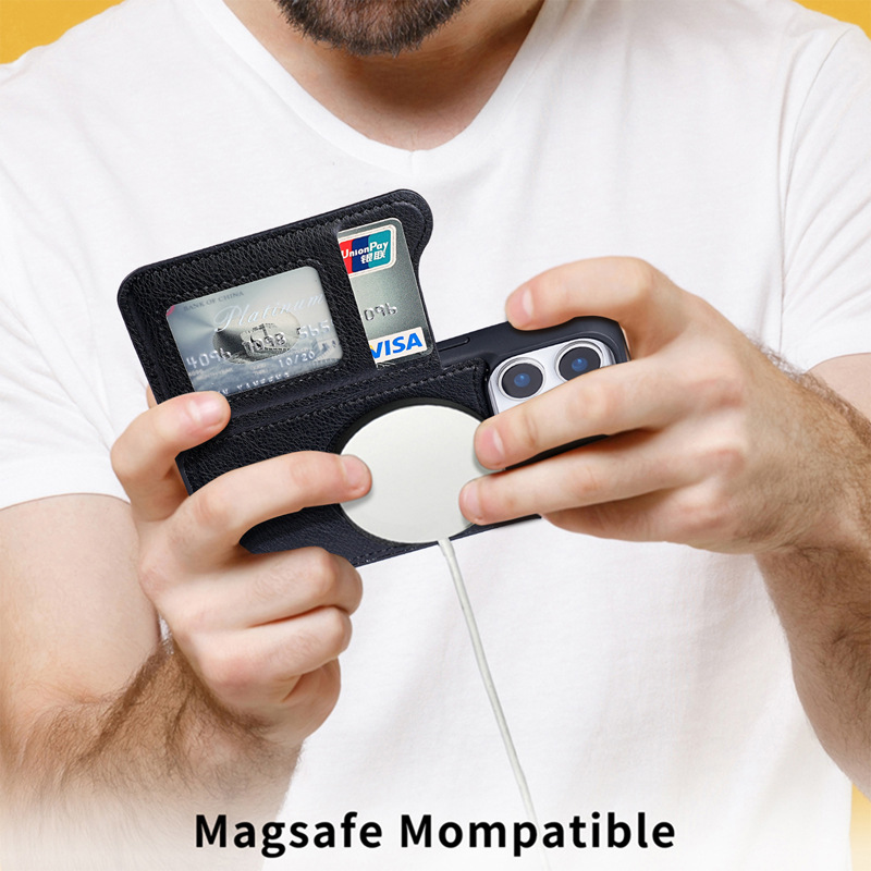For Magsafe Magnetic Flip Leat - Leather Wallet Card Holder Phone Cover 评论和价格