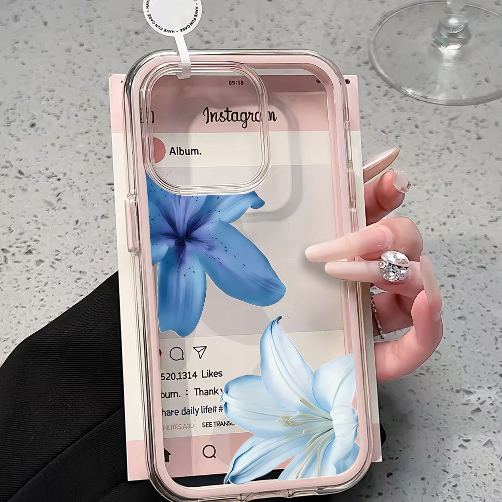 Blue Lily Flower Clear Phone C - Clear Shockproof Bumper Case 评论和价格