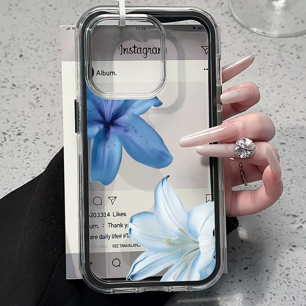 Blue Lily Flower Clear Phone C - Clear Shockproof Bumper Case 评论和价格