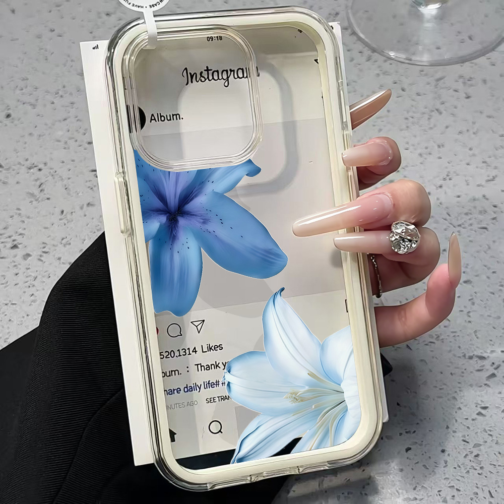 Blue Lily Flower Clear Phone C - Clear Shockproof Bumper Case 评论和价格
