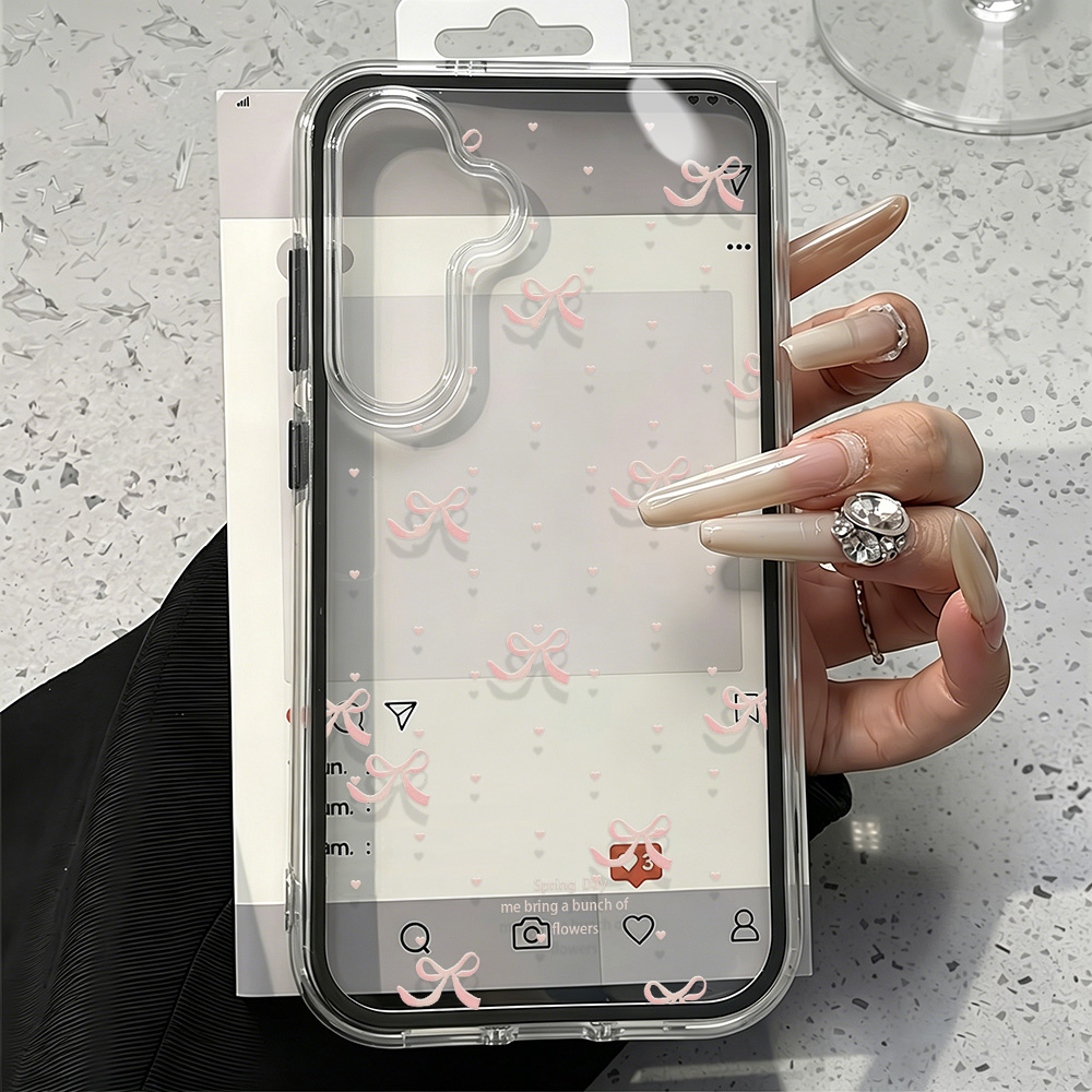 Cute Pink Bow Soft Phone Case  - Clear Shockproof Bumper Case 评论和价格