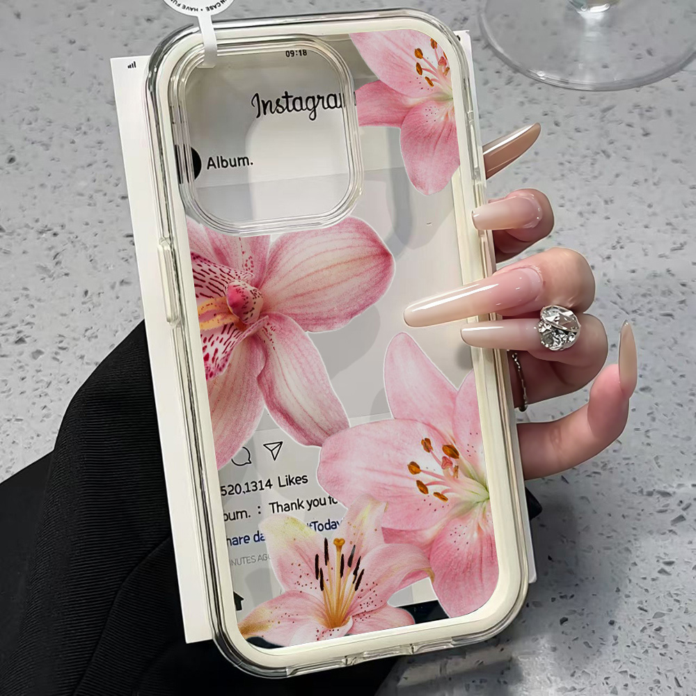 Pink Lily Flower Clear Phone C - Clear Shockproof Bumper Case 评论和价格