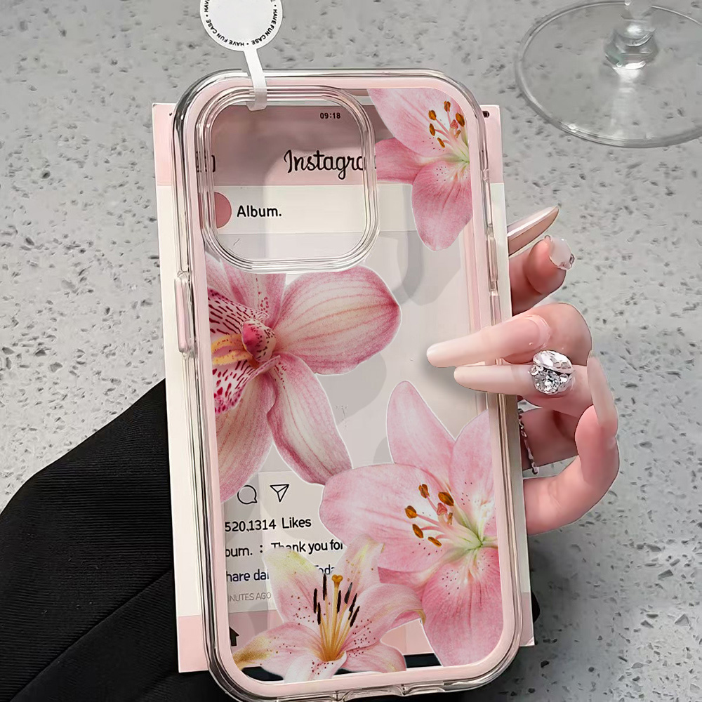 Pink Lily Flower Clear Phone C - Clear Shockproof Bumper Case 评论和价格