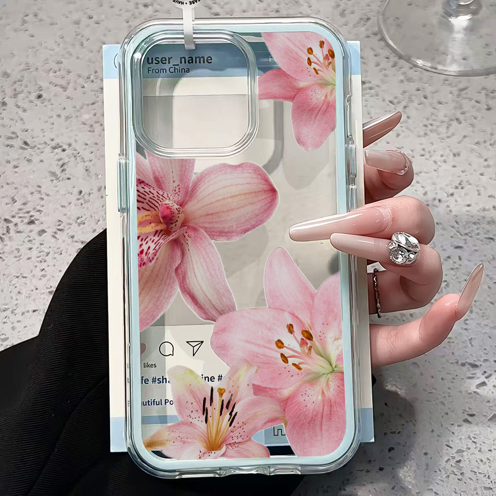 Pink Lily Flower Clear Phone C - Clear Shockproof Bumper Case 评论和价格