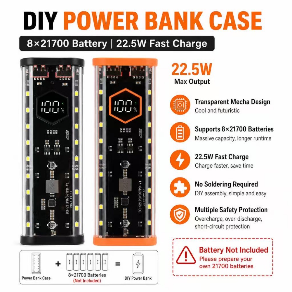 8*21700 Battery Case 22.5W Fas - Power Banks 评论和价格