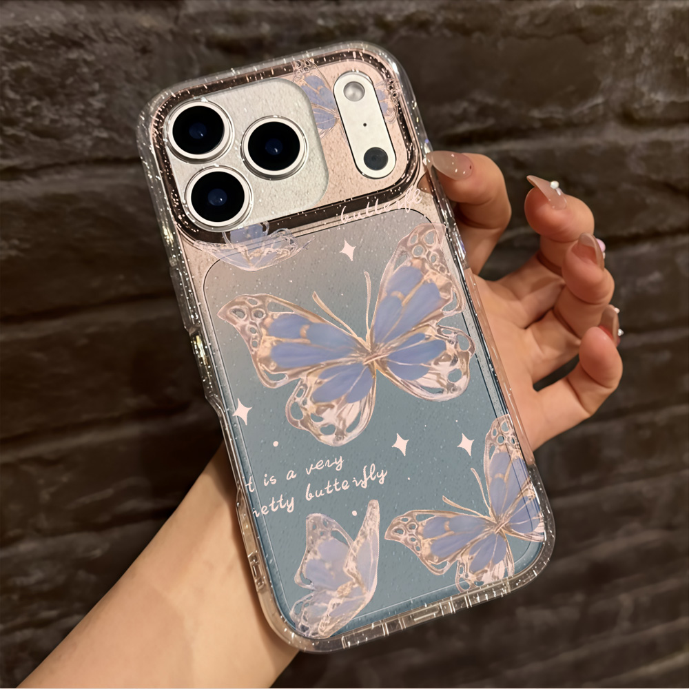 Luxury Blue Butterfly Clear Gl - Clear Shockproof Bumper Case 评论和价格