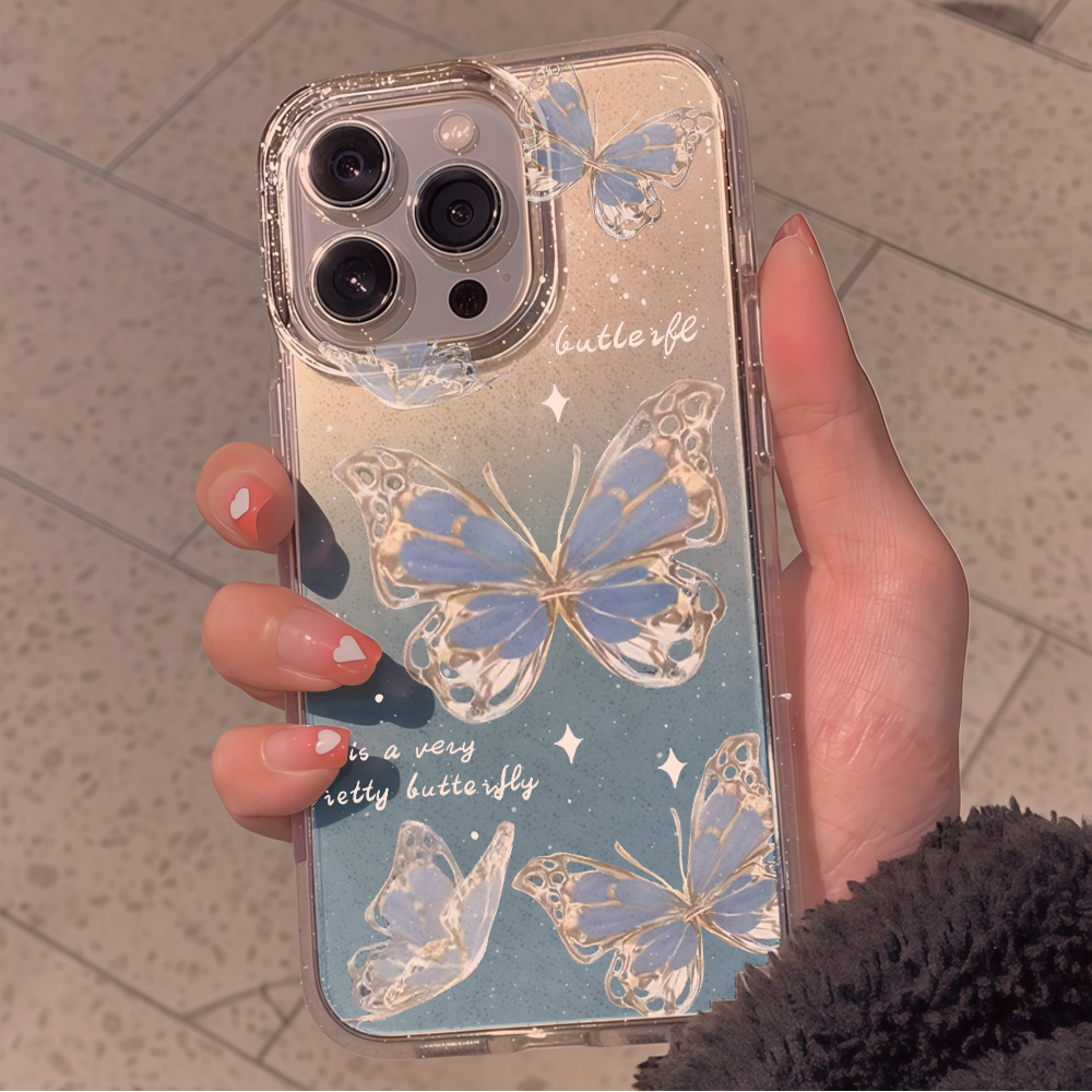 Luxury Blue Butterfly Clear Gl - Clear Shockproof Bumper Case 评论和价格
