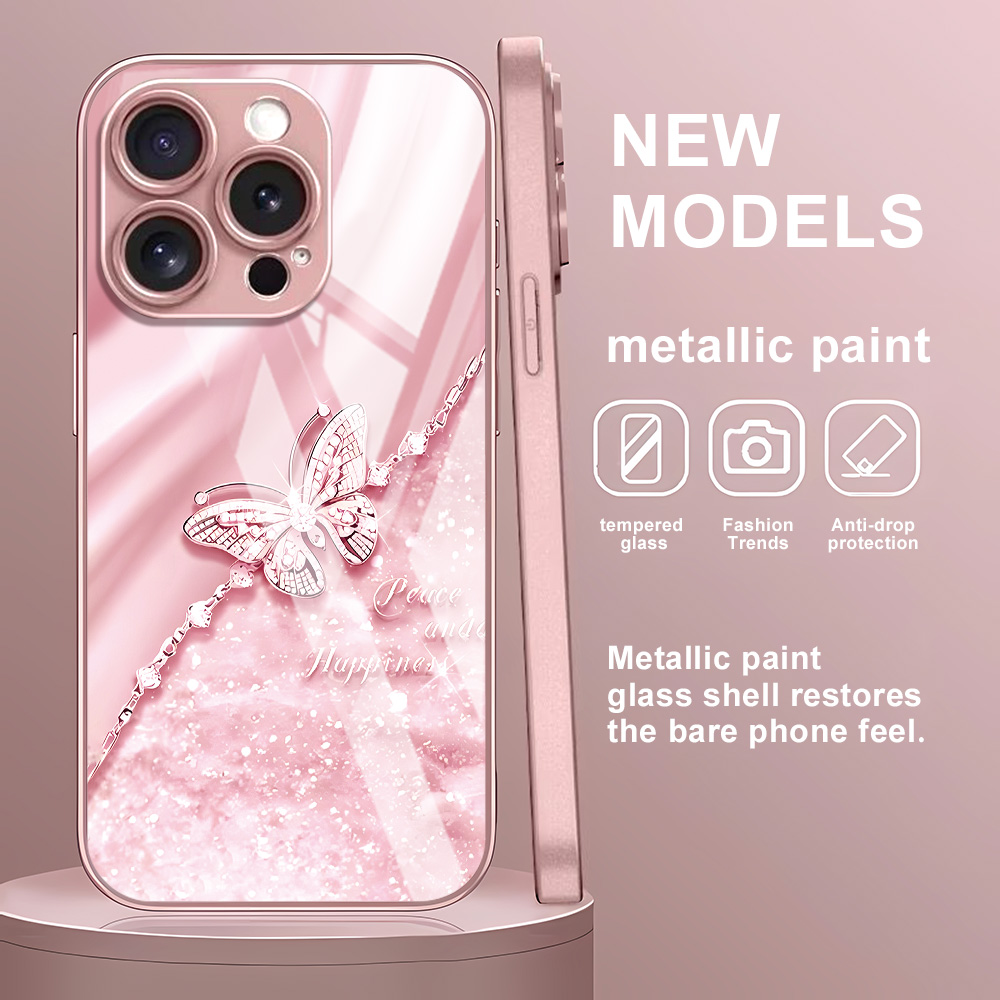 Pink Butterfly Tempered Glass  - Screen Protectors 评论和价格